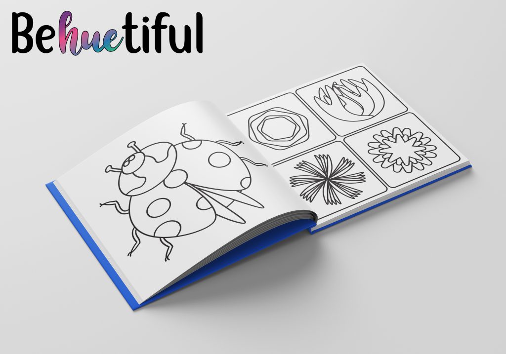 Behuetiful coloring book mockup of ladybug and flowers