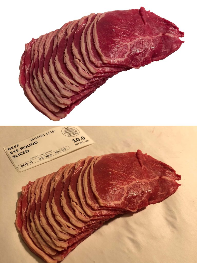 clipped image of beef, color corrected